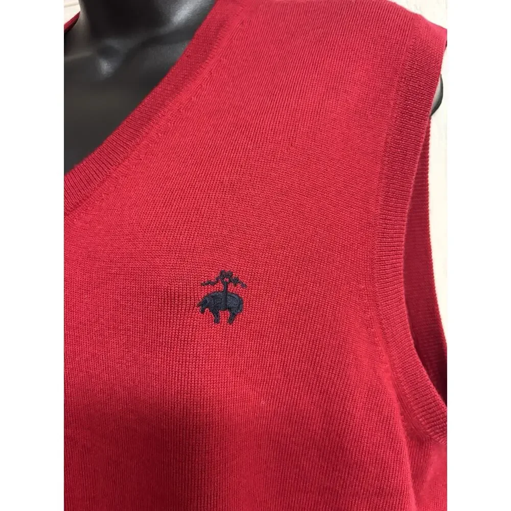 346 Brooks Mens Wool Vest Size Large L V-Neck Sleeveless Pull Over Knit EUC
